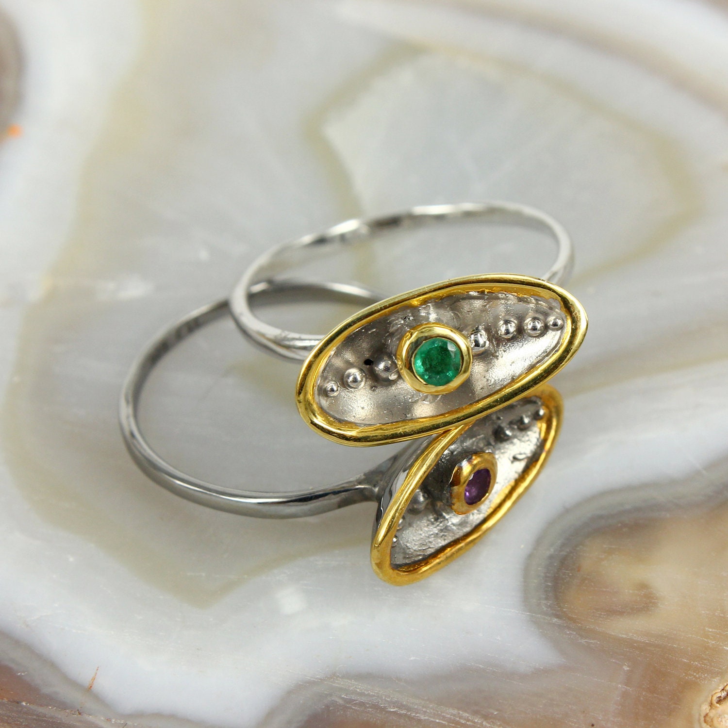 stapeln Smaragd Ring, Brautschmuck, Vergoldet, Brautjungfern Geschenke, Geschenke Für Sie, Edelstein-Ring, Rhodium Schmuck, Verlobungsringe von AdioreJewels