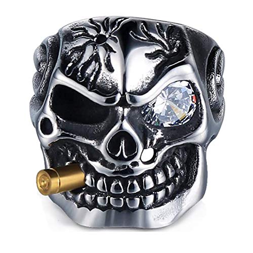 Adisaer Edelstahl Ring Männer, Titan Ring Herren Mit Zigaretten Weiß Zirkonia Totenkopf Partnerring Silber Ring Größe 65 (20.7) von Adisaer