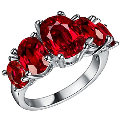 Adisaer Sterling Silber Ringe Verlobungsring Damenring Diamant Rot Oval Bandring mit Stein Größe 60 (19.1) von Adisaer