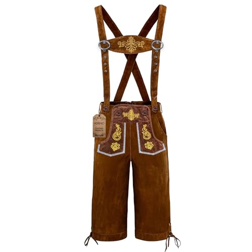 Adisno Lederhose für Herren - Trachtenhose, Bestickt, Flanellmaterial - Größe M von Adisno