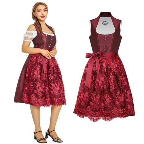 Adisno Oktoberfest Kostüm Taverna Drindl Bayerisch-Erwachsene Bayerische Oktoberfest Beer Maid Maskenkleid (42, Tiefrot) von Adisno