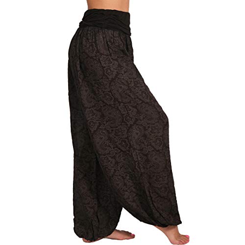 Adisputent Damen Pumphose Lang Bohemien Haremshose Bedrucken Sommerhose Blumenmuster Lose Leicht Yogahose Aladinhose Freizeithose mit Elastischem Bund (D-Kaffee?M) von Adisputent