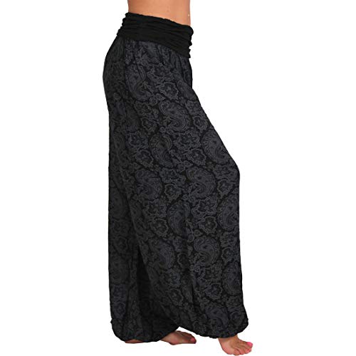 Adisputent Damen Pumphose Lang Bohemien Haremshose Bedrucken Sommerhose Blumenmuster Lose Leicht Yogahose Aladinhose Freizeithose mit Elastischem Bund (D-Schwarz?3XL) von Adisputent