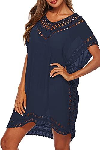 Adisputent Damen Strandkleid Cover Up Spitze Bikini V-Ausschnitt Bedeanzug Sommer Oversize Sexy Strandponcho Blau von Adisputent