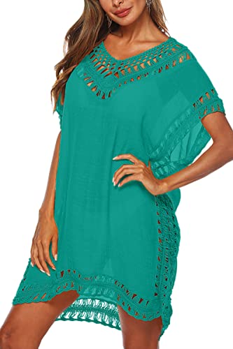 Adisputent Damen Strandkleid Cover Up Spitze Bikini V-Ausschnitt Bedeanzug Sommer Oversize Sexy Strandponcho Grün von Adisputent