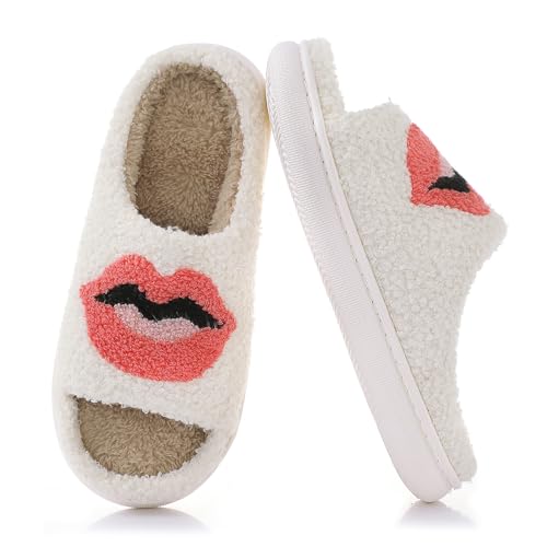 Adisputent Hausschuhe Plüsch Winter Damen Herren Flaumig Slippers Pantoffeln Niedliche Hauspantoffeln Kuschelige Warme Schuhe Indoor Mädchen B Lippenstift 40-41 von Adisputent