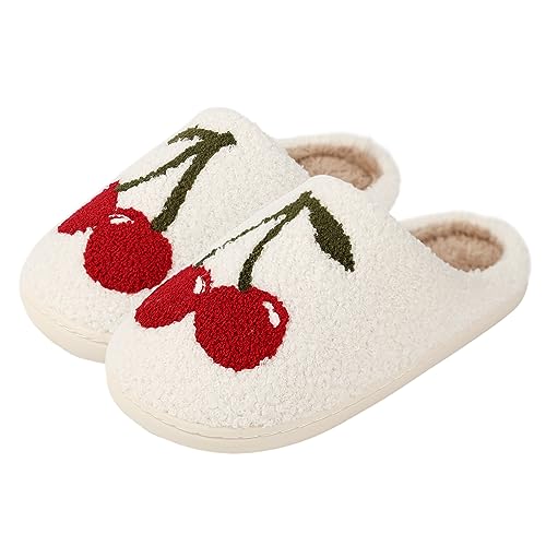 Adisputent Hausschuhe Winter Damen Herren Flaumig Slippers Plüsch Pantoffeln Tiere Niedliche Cartoon Hauspantoffeln Kuschelige Warme Schuhe Indoor Mädchen Frauen Kirsche 36-37 von Adisputent