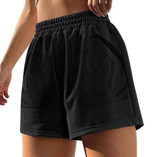 Adisputent Jogginghose Damen Kurze Sporthose Laufhose Freizeithose Kurz Hosen Sport Shorts Sommer Leicht Sommerhose Joggpants Trainingshose Großetasche-Schwarz L von Adisputent