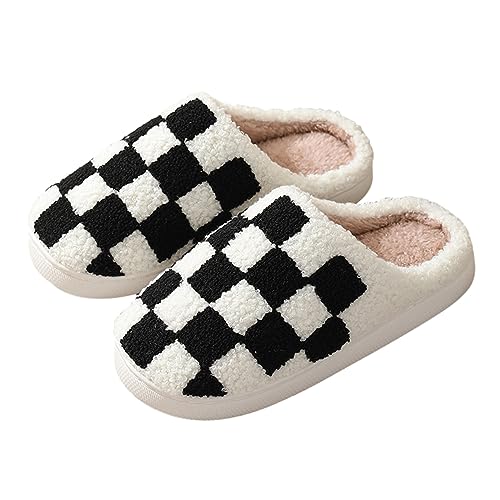 Adisputent Karierte Hausschuhe Winter Damen Herren Flaumig Slippers Plüsch Pantoffeln Tiere Niedliche Cartoon Hauspantoffeln Kuschelige Warme Schuhe Indoor Mädchen Frauen Z Karierte Schwarz 40-41 von Adisputent