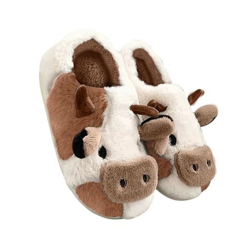 Adisputent Kuh Hausschuhe Flaumig Damen Cow Slippers Plüsch Pantoffeln Tiere Niedliche Hauspantoffeln Winter Kuschelige Warme Schuhe Indoor Mädchen Frauen Braun Kuh Geschlossen 39-40 von Adisputent