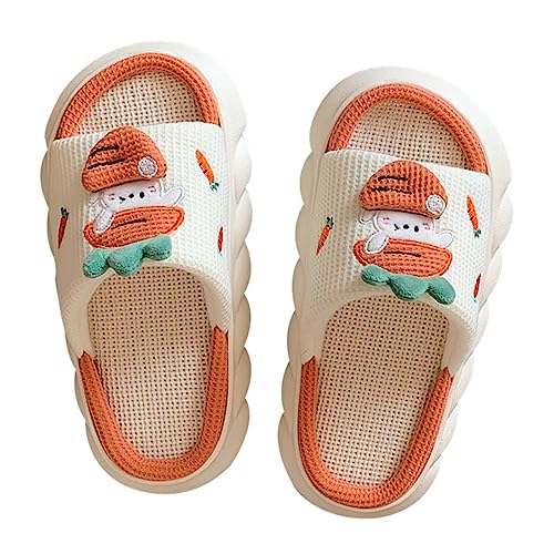 Adisputent Leinen Home Hausschuhe Damen Herren Tiere Slippers Sommer Niedliche Kuschelige Pantoletten Rutschfeste Haus Slides Leinen Karotte 37-38 von Adisputent