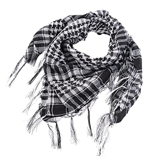 Adisputent Palästina Tuch 100% Baumwolle Halstuch Arab Houndstooth Großer Quadratischer Shawl Wrap Militär Tactical Desert Schal Frauen Männer arabische Shemagh Keffiyeh Schwarz-weiß von Adisputent