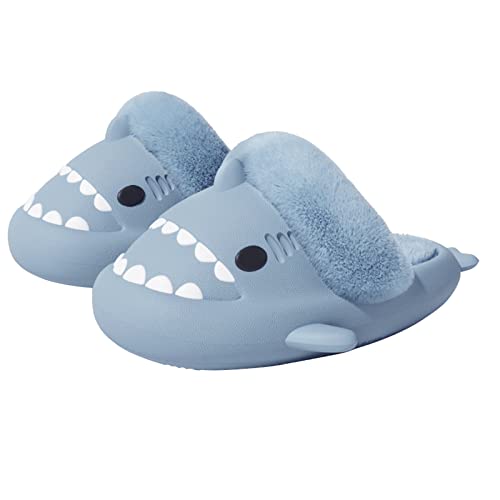 Adisputent Shark Slides Damen Herren Winter Hai Hausschuhe Warm Plüsch Haifisch Schlappen rutschfeste Wasserdicht Hai Wärmepantoffeln Gefüttert Slipper Licht Pantoffeln Indoor Outdoor Z-Blau 40-41 von Adisputent