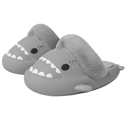 Adisputent Shark Slides Damen Herren Winter Hai Hausschuhe Warm Plüsch Haifisch Schlappen rutschfeste Wasserdicht Hai Wärmepantoffeln Gefüttert Slipper Licht Pantoffeln Indoor Outdoor Z-Grau 36-37 von Adisputent