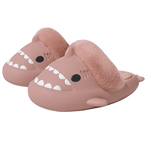 Adisputent Shark Slides Damen Herren Winter Hai Hausschuhe Warm Plüsch Haifisch Schlappen rutschfeste Wasserdicht Hai Wärmepantoffeln Gefüttert Slipper Licht Pantoffeln Indoor Outdoor Z-Rosa 36-37 von Adisputent