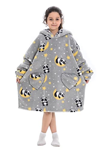 Adisputent Sherpa Hoodie Kinder Unisex Übergroße Hoodie Blanket Hoodie Sweatshirt Weich Warm Kapuzenpullover Poncho TV-Decke mit Größer Tasche für Jungen Mädchen Panda von Adisputent