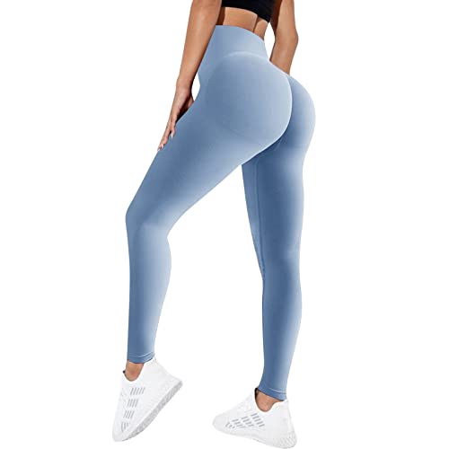 Adisputent Sport Leggings Damen High Waist Scrunch Butt Sporthose Seamless Push Up Booty Leggins Hose für Sport Yoga Fitness Gym Workout Sportleggings Himmelblau S von Adisputent