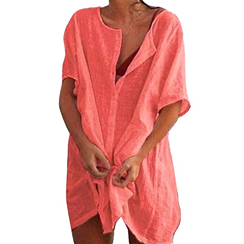 Adisputent Strandkleid Damen Sommerkleid Cover Up Sexy Oversize Einfarbig Minikleid Strandponcho Sommer T-Shirt Strandurlaub Bademode Badeanzug Bikini (Rosenrot?5XL) von Adisputent