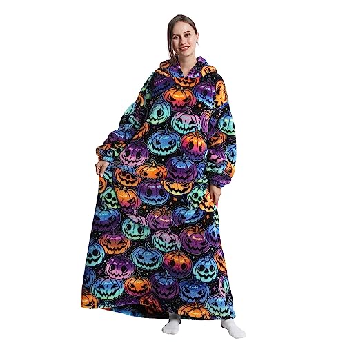 Adisputent Übergroße Decke Hoodie Sweatshirt für Erwachsene Damen Herren, Super Weiche Warme Sherpa Riesen-Hoodie, Geeignet Kapuzenpullover Poncho TV-Decke mit Größer Tasche Kürbis von Adisputent