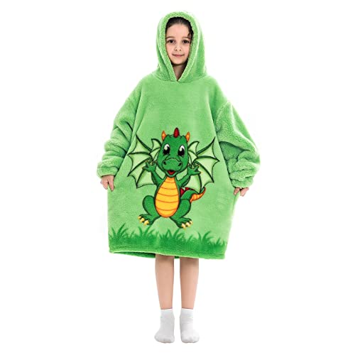 Adisputent Übergroße Hoodie Blanket für Kinder, Junge Mädchen Flanell Sweatshirt Decke Kuschelpullover, Gemütlich Warmer Pullover Tragbare Decke TV-Decke mit Größer Tasche Finde Dinosaurier von Adisputent