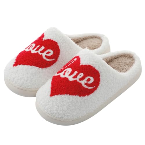 Adisputent Valentinstag Hausschuhe Herzen Plüsch Damen Herren Winter Leicht Slipper Süße Niedliche Pantoffeln Warm Weich Bequem Schlappen Geschenk A LOVE Big 38-39 von Adisputent