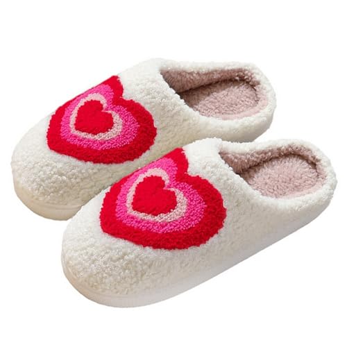 Adisputent Valentinstag Hausschuhe Plüsch Winter Leicht Slipper Damen Herren Süße Niedliche Pantoffeln Warm Weich Bequem Schlappen Geschenk A White Big Heart 38-39 von Adisputent