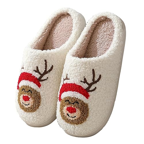 Adisputent Weihnachten Hausschuhe Rentier Winter Leicht Slipper Damen Herren Süße Hausschuh mit Anti- Rutsch Plüsch Niedliche Cartoon Pantoffeln Warm Weich Bequem Schlappen Indoor A Rentier 44-45 von Adisputent