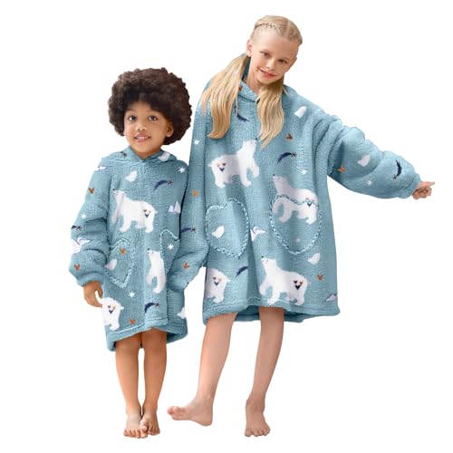 Kinderdecke, Hoodie, Kuscheldecke, übergroße SherpaDecke, Kleinkinder, Jungen, Mädchen, superweich, gemütlich, Fleece, flauschige Decke, Kapuze, tragbare Decke mit Taschen, 2–6 Jahre, White Bear, von Adisputent