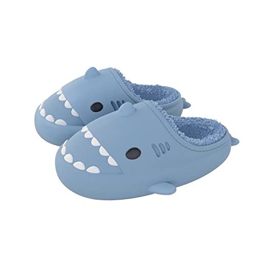 Adisputent Shark Slides Damen Herren Winter Hai Hausschuhe Warm Plüsch Haifisch Schlappen rutschfeste Wasserdicht Hai Wärmepantoffeln Gefüttert Slipper Licht Pantoffeln Indoor A-Blau 38-39 von Adisputent