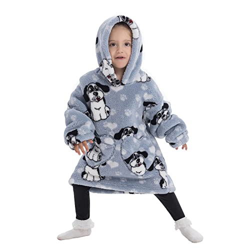 Übergroße Hoodie Decke Sweatshirt, Superweiche Decke Pullover mit großer Fronttasche und warmem Fleece-Kapuzenpullover Kapuzenpulli, Einheitsgröße fur Kleiner Mädchen Kleiner Jungen Großohrige Hunde von Adisputent