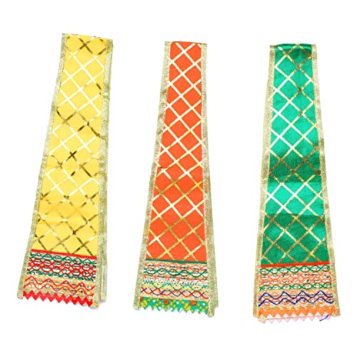 Set of 3 Decorative Puja Chunari, Pooja Chunar Ganesh Dupatta (Size:-24 Inch x 3.5 Inch) Pooja Items Articles Indian Traditional Festival Decoration for Statue Frame Idol Temple(Yellow+Green+Orange) von Aditri Creation