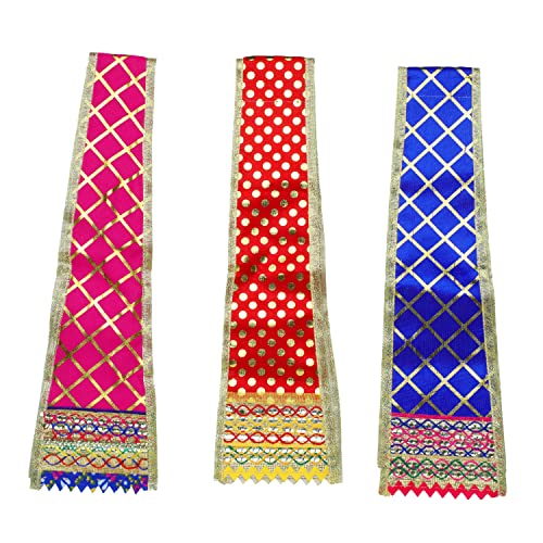 Set of 3 Decorative Puja Cloth Chunari,Pooja Chunar Ganesh Dupatta (Size:-24 Inch x 3.5 Inch)Pooja Items Articles for Indian Traditional Festival Decoration for Statue Frame Idol Temple(Red+Pink+Blue) von Aditri Creation