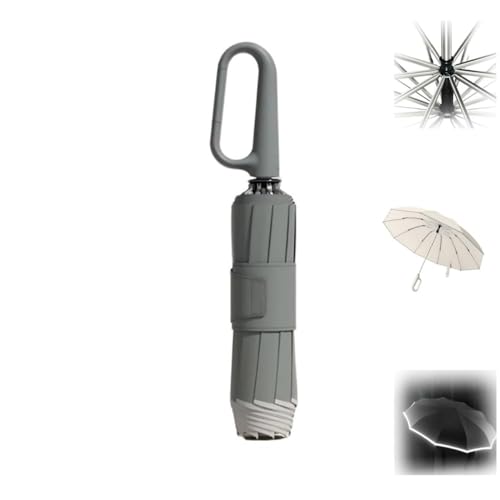 Regenschirm mit Ringschnalle, reflektierender Sicherheitsstreifen, kompakter Regenschirm für Regen, winddichter UV-Regenschirm für Reisen, tragbarer Klappschirm (Gray) von Adius