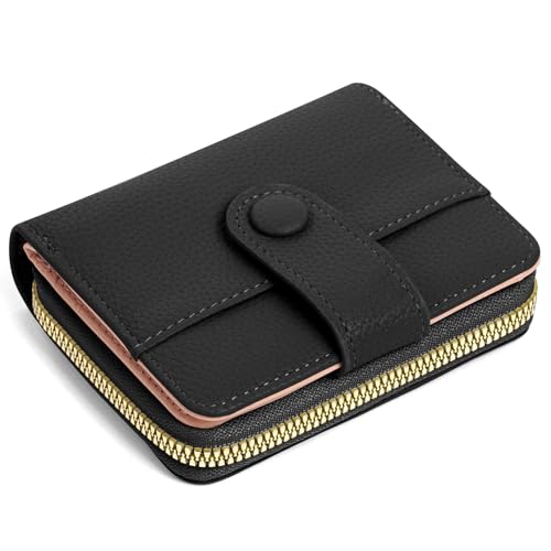 Adiwo Geldbörse Damen klein aus Weichem Leder, Damen Geldbeutel klein vielen Fächern Portemonnaie Kartenetui Kreditkartenetui, Zipper Münzfach, Mini Kurzer Fashionable Convenient Exquisite, Schwarz von Adiwo