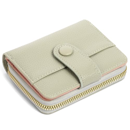 Adiwo Geldbörse Damen klein aus Weichem Leder, Damen Geldbeutel klein vielen Fächern Portemonnaie Kartenetui Kreditkartenetui, Zipper Münzfach, Mini Kurzer Fashionable Convenient Exquisite, Grau von Adiwo