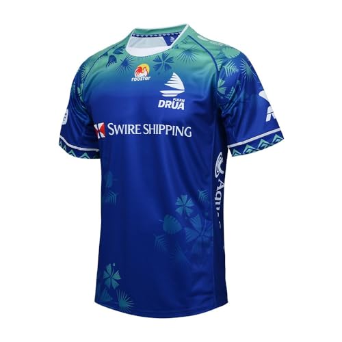 2024 Fidschi Rugby-Trikot, Rugby-T-Shirt, Poloshirt, Herren-Spiel-Trainings-Fußballtrikot (Color : Blue, Size : XL) von Adleme