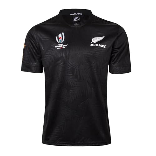 Adleme 19 World Cup RWC New Zealand All Blacks, Rugby-Trikot, Rugby-T-Shirt-Poloshirt, Herren-Matchtraining-Fußballtrikot (Color : Black, Size : L) von Adleme