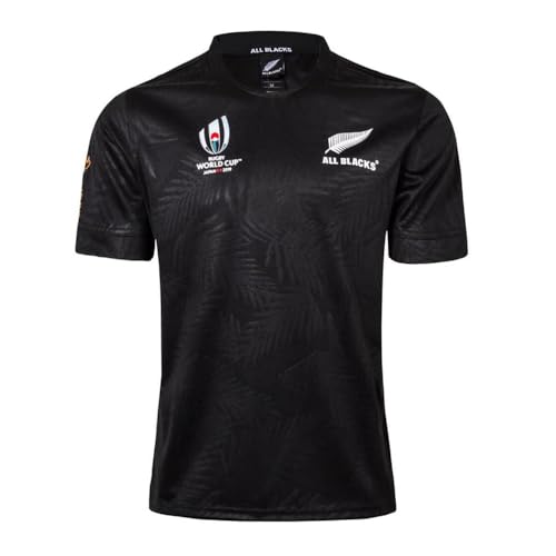 Adleme 19 World Cup RWC New Zealand All Blacks, Rugby-Trikot, Rugby-T-Shirt-Poloshirt, Herren-Matchtraining-Fußballtrikot (Color : Black, Size : XXL) von Adleme