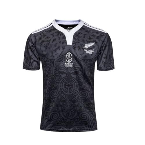 Rugby-Trikot, 100-jähriges neuseeländisches Maori-Rugby-T-Shirt, Fußballtrikot, bequem und atmungsaktiv, geeignet for Spiele und den Alltag (Color : Black, Size : 4XL) von Adleme