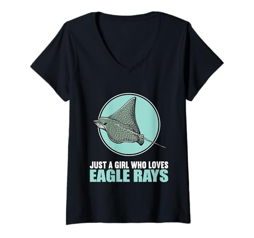 Damen Just a Girl who Loves Eagle Rays. Adlerrochen T-Shirt mit V-Ausschnitt von Adlerrochen Tier Shop