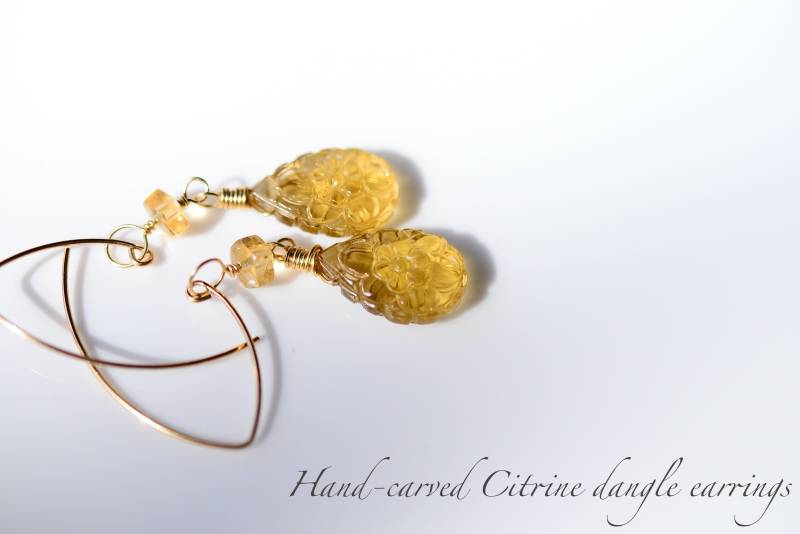 Handgeschnitzte Citrin Ohrringe 14K Gold Filled Anhänger, November Geburtsstein von AdmantaeDesigns