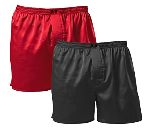 Admireme Herren Satin Boxershorts Satin Schlaf Pyjama Shorts Reise Unterwäsche, 2 Stück - (schwarz + rot), Medium von Admireme