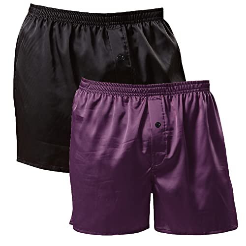 Herren-Boxershorts aus seidigem Satin, Pyjama-Shorts, Unterteil, lose Satin-Unterwäsche, Nachtwäsche, Boxershorts, 2P_(Schwarz + Violett), Mittel von Admireme