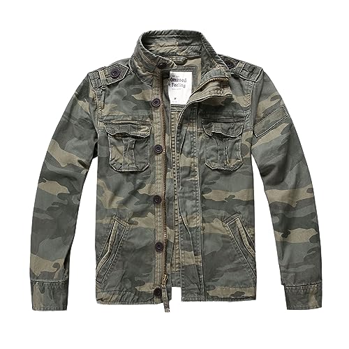 Admitted &Feeling Militärjacke für Herren, Camouflage, Cargo-Stehkragen, Bomberjacken, Grün, Camouflage, L von Admitted &Feeling