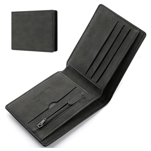 1 x Ledergeldbörse, schwarz, schmal, mit Kartenfächern, Geldscheinfächern und Münzfach, Kreditkartenhalter, faltbare Geldbörse für Arbeit, Business oder Reisen von Admygo