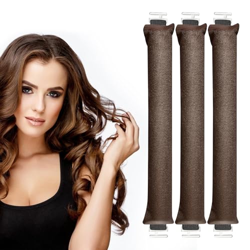 3 Stück hitzelose Lockenwickler, hitzeloser Lockenwickler zum Schlafen, keine Wärmeausblasstäbe, Damen-Styling-Werkzeuge, Ausblasstäbe über Nacht für langes, kurzes, gewelltes Haar, DIY-Styling, Braun von Admygo