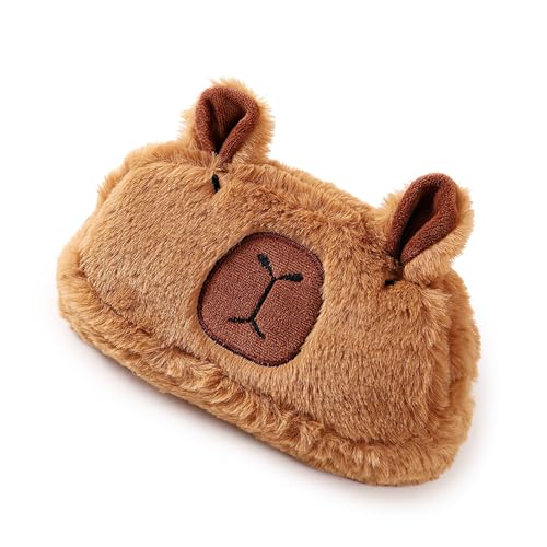 Capybara Federmäppchen mit Tiermotiv, niedliches Federmäppchen für Mädchen, tragbares Schreibwaren-Federmäppchen, flauschiges Federmäppchen mit Reißverschluss für Schule und Büro von Admygo