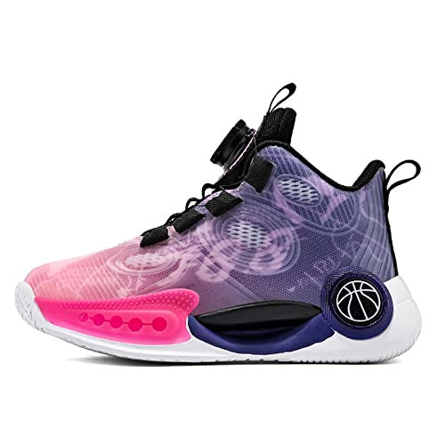 Adoff Basketballschuhe für Kinder, weiche Tasche, hohe Sportschuhe, Drehschnalle, Schnürung, atmungsaktiv, leicht, rutschfest, neutral (34,Rosa) von Adoff