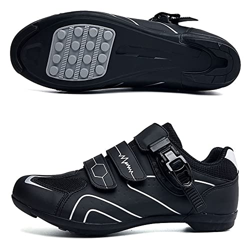 Adoff Fahrradschuhe Herren Damen MTB Schuhe SPD Mountainbike Schuhe mit Schnalle Mountainbikeschuhe Rennradschuhe (36,Schwarz weiß 2) von Adoff