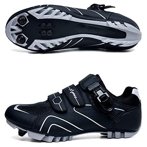 Adoff Fahrradschuhe Herren Damen MTB Schuhe SPD Mountainbike Schuhe mit Schnalle Mountainbikeschuhe Rennradschuhe (37,Schwarz weiß 1) von Adoff